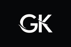 the letter gk is made up of white letters on a black background, and it looks