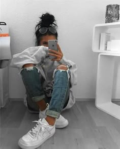 Trendy Swimwear, Outfit Goals, Teen Fashion Outfits, Outfits Casuales, Cute Casual Outfits, Cute Fits, Air Force 1, Ripped Jeans, Teen Fashion