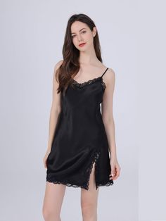 Indulge in the allure of our best-selling 100% Mulberry Silk Camisole Sensual Lace Nightgown, a perfect choice for spring and summer. This exquisite piece blends the seduction of lace with the luxurious touch of genuine silk. Embrace the European-American style, creating a fashion statement wherever you go. Designed for leisure, breathability, and a restful night's sleep, this nightgown is not just a garment—it's an experience. The skin-friendly, soft, and smooth feel against your skin elevates V-neck Slip For Summer Nights, V-neck Coquette Sleep Dress, Elegant Camisole Sleepwear For Bedtime, Flirty V-neck Slip Dress For Night, Elegant Summer Nightgown For Sleep, Sleeveless Coquette Nightgown With Built-in Bra, Elegant Summer Sleepwear With Spaghetti Straps, Elegant Spaghetti Strap Sleepwear For Summer, Elegant Summer Nightgown For Loungewear