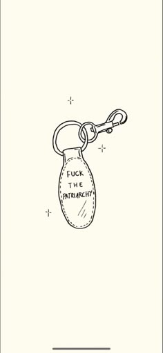 a black and white drawing of a keychain with words stuck in the jar