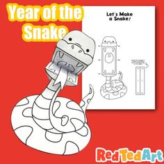 a snake with its mouth open next to a drawing book on the cover of a year of the snake