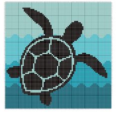 a cross stitch turtle swimming in the ocean