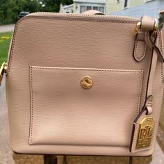 Small Tan Brand New Never Used Ralph Lauren Bag With Tag (Real) Ralph Lauren Shoulder Bag, Ralph Lauren Bag, Ralph Lauren Purses, Navy Handbag, Plaid Purse, Ralph Lauren Handbags, Ralph Lauren Bags, Ralph Lauren Leather, Black Leather Tote Bag