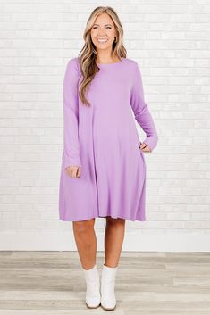 We simply adore this dress! This dress in bright lavender is perfect for any casual day out! It features functional pockets for convenience, as well as a comfortable material that ensures all day wearability! The lovely color adds a touch of sophistication to your look! 57% Polyester, 38% Rayon, 5% Spandex Model Fits, Days Out, Lovely Colors, Last Chance, Affordable Fashion, Plus Size Outfits, Fashion Forward, Lavender, Size 12