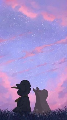 two dogs are looking at the stars in the sky