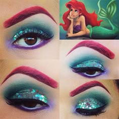 AMAZINGLY easy (and beautiful) Makeup from Disney's The Little Mermaid Little Mermaid Makeup, Carnaval Make-up, Ariel Makeup, Mermaid Makeup Tutorial, Halloweenský Makeup, Ariel Costumes, Mermaid Halloween, Disney Makeup