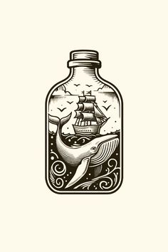 a bottle with a ship in it