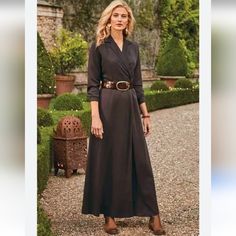 New Soft Surroundings Quintessa Tencel Wrap Maxi Brown Dress Size Large Elegant Dresses For Older Women, Minimalist Clothing Style, Brown Wrap Dress, Soft Surroundings Dresses, Fall Clothes, Idea Board, North South, Coat Outfits, Soft Surroundings