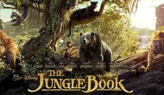 the jungle book movie poster with various animals and people in the background, including two tigers