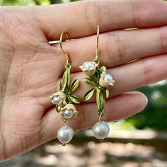 Dainty Flower Earrings, Gold Floral Jewelry, Pink Bohemian Jewelry, Pink Lily Flower, Boho Wedding Jewelry, Handwritten Gifts, Formal Earrings, Bohemian Flower, Lily Of The Valley Flowers