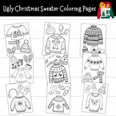 ugly christmas sweater coloring pages on a piece of paper with the text ugly christmas sweater coloring pages