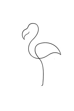 a black and white drawing of a flamingo