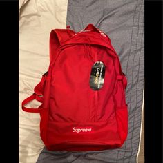 Supreme (Ss18) Backpack Red Brand New With Tags Never Worn 100% Authentic University Red Backpack For Everyday Use, University Red Everyday Backpack, Red Laptop Backpack, Red Standard Backpack For Daily Use, Red Travel Backpack, Luxury Red Backpack For Travel, University Red Travel Backpack, Red Rectangular Bag For Streetwear, Red Backpack For Daily Use