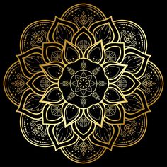 a gold and black flower on a black background