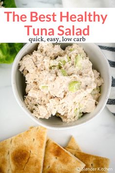 the best healthy tuna salad in a bowl with crackers