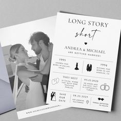 the wedding story book is open on top of an envelope and it's cover