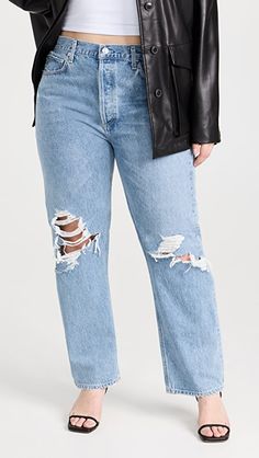 AGOLDE '90s Fit Loose Fit Jeans | SHOPBOP Ripped Relaxed Fit Jeans For Fall, Straight Leg Jeans With Holes For Fall, 90s Fits, Agolde Jeans, Loose Fit Jeans, 90s Nostalgia, Straight Fit Jeans, Infant Tees, Fit Jeans