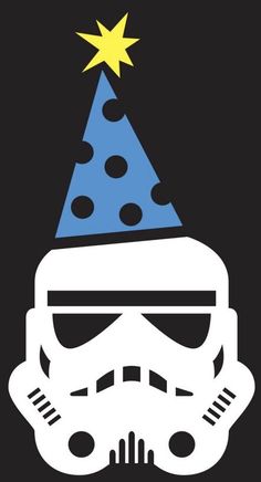 a star wars trooper with a party hat