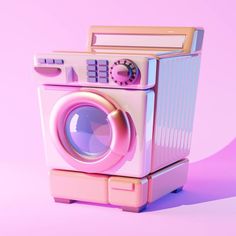 a pink washing machine on a purple background