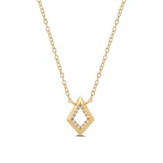 Here is an edgier option for a minimalist diamond necklace. This piece features a geometric pendant in the shape of a diamond. The cut-out silhouette is complemented by a knife-edge profile. Tracing the inner diamond cut-out are round diamond gemstones that deliver a flattering, subtle shimmer. Modern Diamond Cut Square Pendant Necklace, Modern Square Pendant Necklace With Diamond Cut, Modern Diamond Cut Necklace In Diamond White, Modern Diamond Cut White Diamond Necklace, Modern Diamond Cut Necklace, Modern Diamond Cut White Necklace, Modern Diamond Necklace With Single Cut Diamonds As Gift, Modern Single Cut Diamond Necklace Gift, Modern Diamond Cut Pendant Necklace