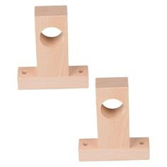 two wooden pegs with holes in them on a white background, set of 2