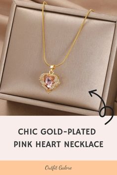 Add a touch of romance to your outfit with our Gold-Plated Pink Heart Necklace. 🌹 Perfect for date night or everyday elegance. 💕 This enchanting pendant is a timeless addition to any jewelry collection. 🌟 Visit OutfitGalore.com to shop now! Chic Rose Gold Charm Necklace For Gift, Elegant Rose Gold Heart Necklace With Delicate Chain, Elegant Rose Gold Heart Pendant Necklace, Elegant Heart-shaped Necklace As A Gift For Her, Valentine's Day Heart Pendant Clavicle Necklace, Chic Heart Charm Jewelry For Wedding, Valentine's Day Rose Gold Clavicle Chain Necklace, Elegant Pink Gold Charm Necklaces For Gifts, Elegant Pink Charm Necklaces With Delicate Chain