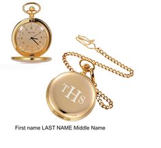 This Gold pocket watch can be personalized with an engraving on both sides. Personalize it for wedding gifts for your Best Man, Groomsman. The unique dial style pocket watch is the star of this classic timepiece! It is a classic high polished gold finish, an elegant style watch has a crystal lens. Add custom personalization to front and back, We can engrave initials, monograms, dates, or small messages and logos. Monogramming Your Pocket Watch, please type in the initials in the exact order you Engraved Stainless Steel Watches For Formal Occasions, Gold Classic Pocket Watch For Wedding, Formal Engraved Stainless Steel Watches, Personalized Formal Watch With Round Dial, Engraved Gold Watches As Gifts, Gold Engraved Watch Accessories As Gift, Classic Gold Pocket Watch For Wedding, Gold Engraved Watch Accessories For Gift, Gold Engraved Watches As Gift