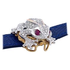 Zannetti Rana Scrigno Jewel Frog Watch Bracelet Collection, Diamonds and Ruby's | From a unique collection of vintage Modern Bracelets at https://www.1stdibs.com/jewelry/bracelets/modern-bracelets/. Modern Bracelets, Watch Bracelet, Bracelet Collection, Diamond Watch, Audemars Piguet, Diamond Bracelets, Vintage Modern, Jewelry Vintage, Frogs