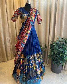 lehenga set  |womens kalamkari lehenga choli |crop top lehenga set |designer kalamkari lehenga dupatta | red and blue  wedding lehenga choli |blue hand painted kalamkari lehenga usa Women's lehenga set /kalamkari embroidered blue lehenga skirt/voggish      lehengas are one of the beautiful and versatile traditional attires of india !! we carry such pieces in budget with great quality that can be styled in multiple ways with different outfits !!       Here is Beautiful kalamkari hand painted lehe Hand Painted Lehenga, Painted Lehenga, Kalamkari Lehenga, Kalamkari Dupatta, Top Lehenga, Kalamkari Blouse, Crop Top Lehenga, Lehenga Dupatta, Traditional Attires