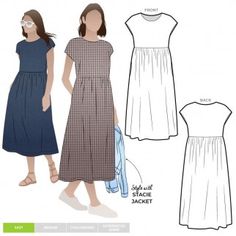 a women's dress pattern with the front and back views, as well as the waist