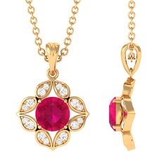 Antique Style Natural Ruby Bridal Pendant with Diamond Ruby - ( AAA ) - Quality - Rosec Jewels Ruby Pendants, Bridal Pendant, Ruby Pendant, Breathtaking Beauty, Ruby Necklace, Sparkling Diamond, Antique Design, Natural Ruby, Sparkle Diamonds