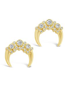 Take your next party or date by storm with these glamorous crescent cluster stud earrings! The golden crescents are each studded with clusters of bright and sparkling CZ stones, making you the girl that no one will be able to look away from. Made from high-quality materials to ensure years of wear. Material: 14K gold p Women Men Shoes, Cz Stone, Gold Earrings Studs, The Golden, Crescent, Sale Items, To Look, Gold Earrings, Cubic Zirconia