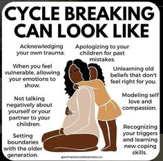 a poster with an image of two women hugging and the words cycle breaking can look like