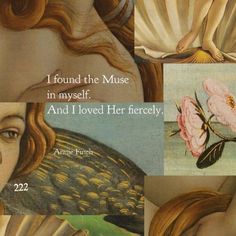 some paintings with words written on them and pictures of women's faces in different styles