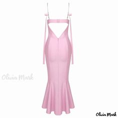 Olivia Mark - Chic Chain Strap Sweetheart Cutout Bandage Midi Party Mermaid Dress with Elegant Ribbon Detailing Pink Sleeveless Mermaid Evening Dress, Pink Corset Dress For Prom Season Party, Party Corset Dress With Sweetheart Neckline And Bandage Detail, Heart-shaped Neckline Corset Dress With Corset Back For Party, Pink Mermaid Dress With Sweetheart Neckline For Party, Party Halter Neck Dress With Corset Back, Pink Glamorous Fitted Corset Dress, Pink Fitted Evening Dress With Corset Back, Party Dress With Corset Back And Halter Neck