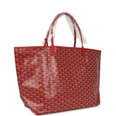 This Goyard St. Louis Tote GM bag is in red canvas with palladium hardware and has contrast white stitching, and a matching detachable button closure wallet The interior is lined with white canvas.Origin: FranceCondition: New and never worn (plastic on handles)Accompanied by: Goyard dustbag, felt, wallet and retail tagMeasurements: 15.7" x 13" x 7.8"; 8" shoulder strap Luxury Red Bags For Errands, Luxury Red Shoulder Bag For Errands, Classic Red Coated Canvas Shoulder Bag, Red Coated Canvas Shoulder Bag For Errands, Red Top Handle Shoulder Bag In Coated Canvas, Red Coated Canvas Top Handle Shoulder Bag, Designer Red Shoulder Bag With Large Capacity, Red Shopping Bags With Palladium Hardware, Red Coated Canvas Shoulder Bag For Shopping