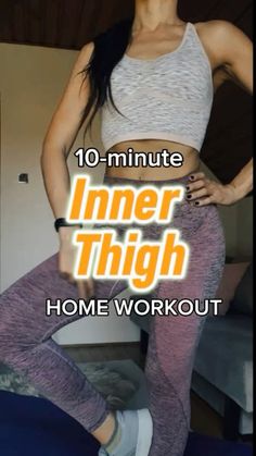 the woman is posing in her home workout gear