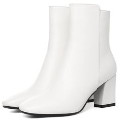 PRICES MAY VARY. [Measurement]: The gogo boots heel height is 7 cm/2.76 inches;shaft height: approx 14 cm/5.51 inches;top opening circumference 27 cm/10.63 inches. [Fashion Design]: These disco boots are designed with classic square toe, a side zip up style,a chunky heel, and a rubber sole. [Easy To Put On And Off]:These white ankle boots for women feature a zipper on the side for easy on-and-off. [Matching]: You can wear white boots all year.match them with your dresses or jeans. [Occasion]: Th White Heels Boots, Whote Boots, 70s Gogo Boots, Disco Boots, Disco Shoes, White Heel Boots, Epic Clothes, Chunky Heeled Boots, Square Toe Ankle Boots