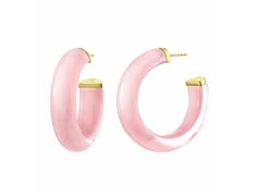 14k yellow gold over sterling silver medium illusion acrylic hoops in ballerina slipper. When you look at the hoop from the front, it is full color. When you turn and look from the side, it is clear! Double the fun for a unique design. These medium acrylic hoops feature 14k gold over sterling silver to elevate hoops from fashion to fine. Ballerina Slippers, Handcrafted Accessories, Large Earrings, Dream Jewelry, Silver Enamel, Gold Plated Sterling Silver, Cute Jewelry, Jewelry Accessories, Jewelry Earrings