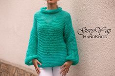 "Extremely soft and fluffy women's sweater, elegant and comfortable. This sweater is suitable both in everyday life and for special occasions with the right accessories. The  fresh green color is  suitable for combination with almost all colors of jeans, skirts, pants and even shorts ... The sleeves are wide enough and give more freedom of movement. Oversized fits M-XL Armpit to armpit: 63 cm/ 24.80\" Length : 60 cm/ 23.62\" Sleeve length : 44 cm/ 17.32\" This sweater is READY TO SHIP! Hand wash with cold water and do not hang, please! Thank you for visiting my shop! https://www.etsy.com/shop/GeryYapHandKnits4" Trendy Stretch Sweater With Soft Texture, Trendy Mohair Sweater, Trendy Long Sleeve Mohair Sweater, Oversized Mohair Sweater With Soft Texture, Chic Oversized Mohair Sweater, Knit Mohair Sweater, Pull Mohair, Sweater Oversized, Oversized Jumper