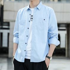 Casual Slim Fit Imitated Jeans Button Down Shirt Features：  Product ID:LS0009 Material:Cotton Season:Spring,Autumn,Winter Color:Light Blue,Navy,Silver Gray  Size Chat： Casual Winter Shirt, Light Blue Long Sleeve Solid Color Shirt, Winter Blue Shirt With Buttons, Winter Blue Buttoned Shirt, Casual Solid Color Winter Shirt, Casual Solid Shirt For Winter, Casual Winter Shirt With Buttoned Pockets, Blue Relaxed Fit Shirt With Buttoned Pockets, Casual Solid Shirt With Buttoned Pockets