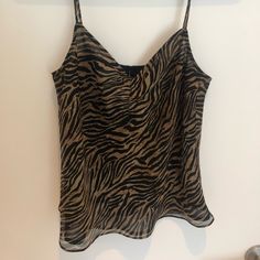 Brown And Black Nanushka Sleeveless Top With Zebra Print, Adjustable Straps, V-Neckline And Keyhole Closure At Back. Zebra Print Tank Top, Print Tank Top, Print Tank, Printed Tank Tops, Zebra Print, Black And Brown, Sleeveless Top, Adjustable Straps, Tank Top