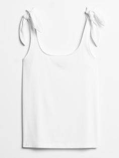 Ribbed Tie-Shoulder Top | Banana Republic Factory Casual White Camisole With Tie Straps, White Casual Camisole With Wide Straps, Casual Tops With Tie Tank Straps, White Scoop Neck Vest For Summer, White Scoop Neck Summer Vest, White Tank Top With Wide Straps For Spring, White Tank Top With Wide Straps For Summer, White Summer Tops With Wide Straps, White Tops With Wide Straps For Summer