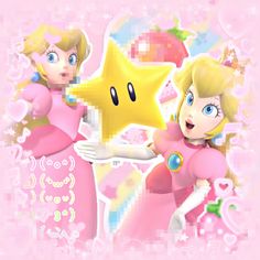 mario and princess peach holding up a star