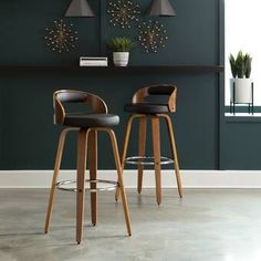 two modern bar stools in front of a counter