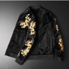 Dragon Embroidered Baseball Jacket - A.A.Y FASHION Product Description: The jacket showcases exquisite Gold Dragon Embroidery, adding a touch of elegance to your casual outfits. It comes in classic Black, making it versatile for various occasions. Available in multiple sizes, including Medium (M), Large (L), Extra Large (XL), 2XL, 3XL, and 4XL, this jacket ensures a comfortable and stylish fit for a wide range of body types. Product ID: CJWY136242501 Gender: Men, Unisex Age: Adult Price: $169.39 Luxury Fitted Outerwear With Gold Embroidery, Black Embroidered Winter Outerwear, Luxury Long Sleeve Outerwear With Gold Embroidery, Fitted Winter Outerwear With Gold Embroidery, Luxury Embroidered Outerwear For Winter, Luxury Embroidered Winter Outerwear, Winter Outerwear With Gold Embroidery And Long Sleeves, Gold Outerwear With Long Sleeves And Gold Embroidery, Gold Embroidered Long Sleeve Outerwear