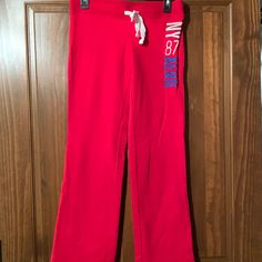 Aeropostale Red Sweatpants. Never Worn. Size S Red Stretch Casual Bottoms, Red Stretch Sweatpants For Spring, Red Stretch Pants For Loungewear, Red Wide Leg Sweatpants For Spring, Casual Red Wide Leg Sweatpants, Red Fitted Casual Sweatpants, Red Stretch Loungewear Pants, Red Wide Leg Cotton Sweatpants, Red Sweat Pants Women