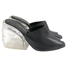 Stunning archival Phillip Lim plexi heel mules - bought for £650 and unworn with dustbag. Have soft black leather uppers/footbeds and super chunky, ice effect transparent resin heels. Size 36.5/UK3.5. Measure approx 9.75” heel to toe and heel 3.5”. Please note that internal irregularities in the plexi are part of the nature of this material. Ice Effect, Elevated Fashion, Transparent Resin, Heel Mules, Super Chunky, 3.1 Phillip Lim, Phillip Lim, Soft Black, Shoe Game