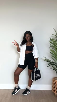 Body Suit Outfits With Shorts, Summer Errands Outfit Shorts, Atl Summer Outfits, Shorts And White Sneakers Outfit, Bike Shorts Romper Outfit, Black Women Simple Outfits, Black Women Fashion Summer Street Styles, Upscale Casual Outfit Black Women, Summer Outfits Black Women 30s