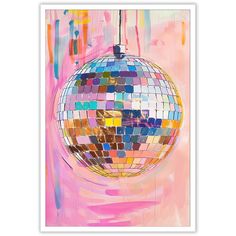 a painting of a disco ball hanging from a string